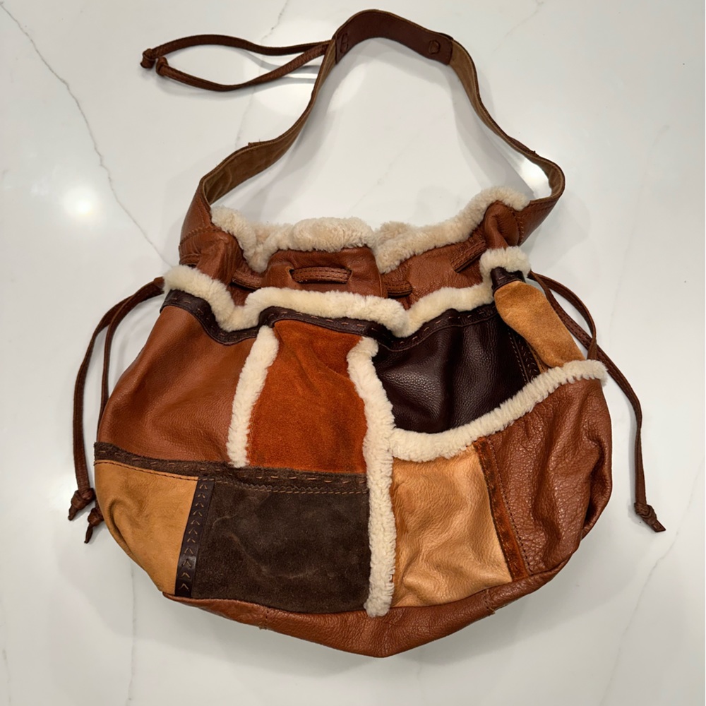 Lucky Brand leather and sheepskin patchwork hobo bag